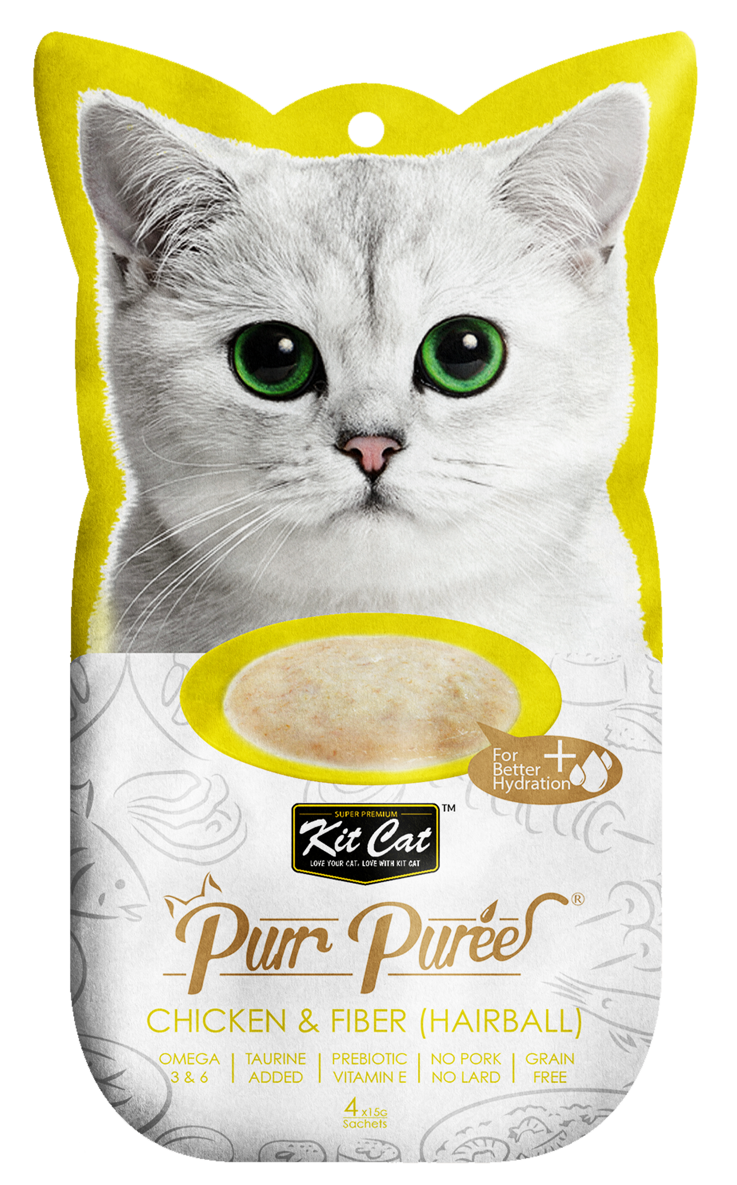 KitCat PurrPuree - Chicken & Fiber (Hairball Control) 4 x 15g