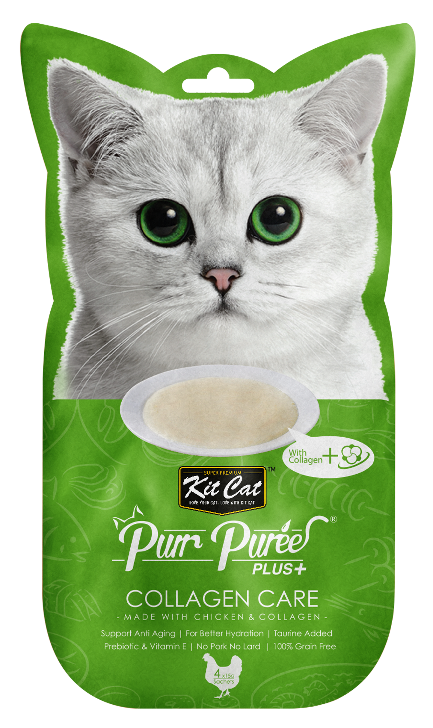 KitCat PurrPuree PLUS - Collagen Care (Chicken & Collagen )   4 x 15g